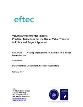 Valuing Environmental Impacts: Practical Guidelines for the Use of Value Transfer in Policy and Project Appraisal