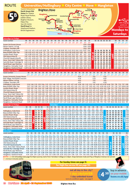 5B Universities/Hollingbury City Centre Hove Hangleton