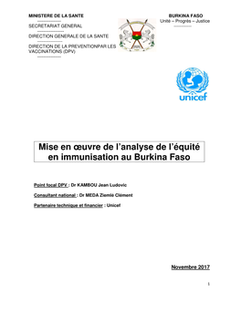 Mise En Œuvre De L'analyse De L'équité En Immunisation Au Burkina