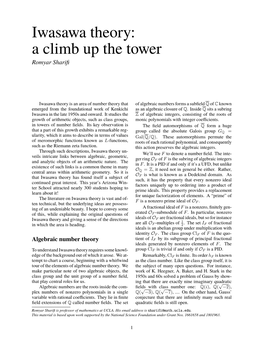 Iwasawa Theory: a Climb up the Tower Romyar Shariﬁ