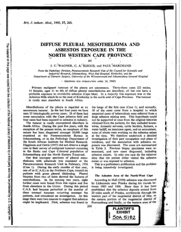 Pleural Mesothelioma And· Asbestos Exposure in the North Western Cape Province by J, C