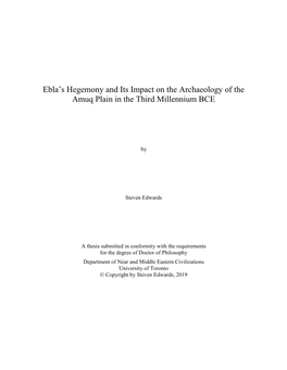 Ebla's Hegemony and Its Impact on the Archaeology of the Amuq Plain