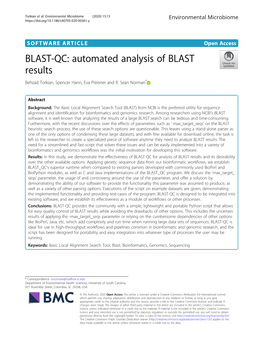 BLAST-QC: Automated Analysis of BLAST Results Behzad Torkian, Spencer Hann, Eva Preisner and R