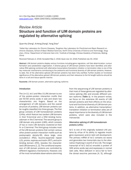 Review Article Structure and Function of LIM Domain Proteins Are Regulated by Alternative Splicing