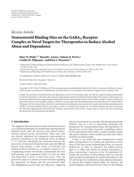 Neurosteroid Binding Sites on the GABAA Receptor Complex As Novel Targets for Therapeutics to Reduce Alcohol Abuse and Dependence