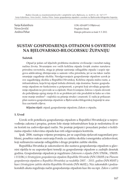 Sustav Gospodarenja Otpadom S Osvrtom Na Bjelovarsko-Bilogorsku Županiju