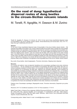 On the Road of Dung: Hypothetical Dispersal Routes of Dung Beetles in the Circum–Sicilian Volcanic Islands