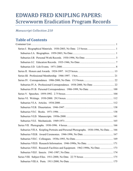 EDWARD FRED KNIPLING PAPERS: Screwworm Eradication Program Records