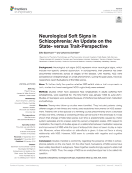 Neurological Soft Signs in Schizophrenia: an Update on the State- Versus Trait-Perspective