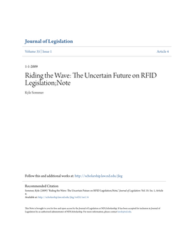 The Uncertain Future on RFID Legislation