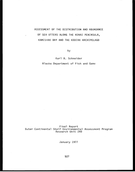 Assessment of the Distribution and Abundance of Sea Otters Along the Kenai Peninsula, Kamishak Bay and the Kodiak Archipelago