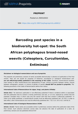 Barcoding Pest Species in a Biodiversity Hot-Spot: the South African Polyphagous Broad-Nosed Weevils (Coleoptera, Curculionidae, Entiminae)