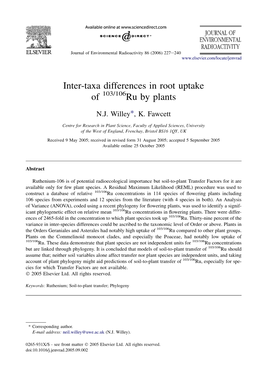 Inter-Taxa Differences in Root Uptake of Ru by Plants