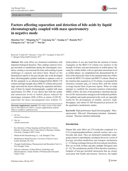 Factors Affecting Separation and Detection of Bile Acids by Liquid Chromatography Coupled with Mass Spectrometry in Negative Mode