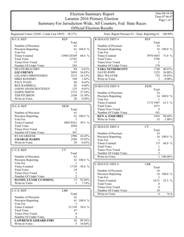 Primary Election Results Federal & State Summary