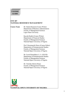 Ent 307 Natural Resource Management