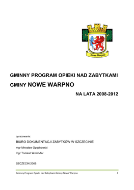 Gminny Program Opieki Nad Zabytkami Gminy Nowe Warpno Na Lata 2008-2012