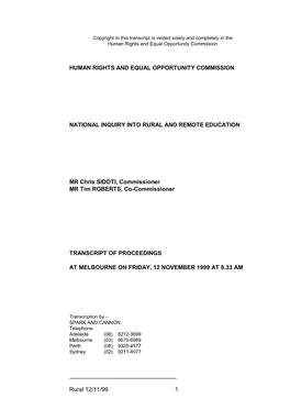 Rural 12/11/99 1 HUMAN RIGHTS and EQUAL OPPORTUNITY COMMISSION NATIONAL