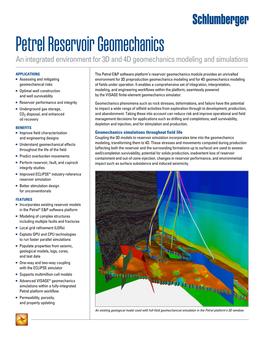 Petrel Reservoir Geomechanics an Integrated Environment for 3D and 4D Geomechanics Modeling and Simulations