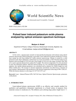 Pulsed Laser Induced Potassium Oxide Plasma Analyzed by Optical Emission Spectrum Technique