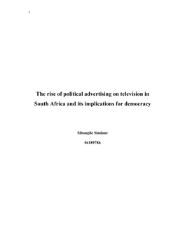 The Rise of Political Advertising on Television in South Africa and Its Implications for Democracy