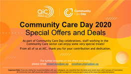 Community Care Day 2020 Special Offers and Deals