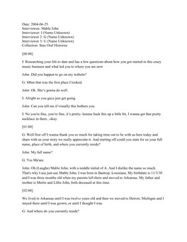 Mable John Interviewer: I (Name Unknown) Interviewer 2: G (Name Unknown) Interviewer 3: U (Name Unknown) Collection: Stax Oral Histories