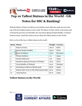 Top 10 Tallest Statues in the World - GK Notes for SSC & Banking!