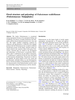 Floral Structure and Palynology of Podostemum Weddellianum (Podostemaceae: Malpighiales)