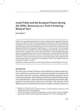 Israeli Polity and the European Powers During the 1950S: Democracy As a Tool in Fostering Bilateral Ties?