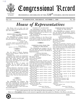 Congressional Record United States Th of America PROCEEDINGS and DEBATES of the 110 CONGRESS, SECOND SESSION