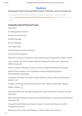 Geography Optional Expected Topics Youtube Lecture Handouts- Examrace