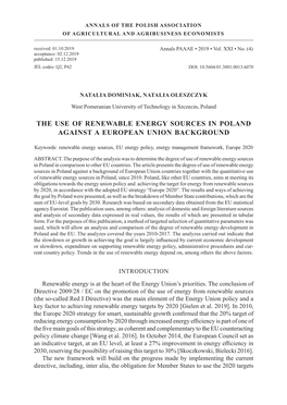 The Use of Renewable Energy Sources in Poland Against a European Union Background