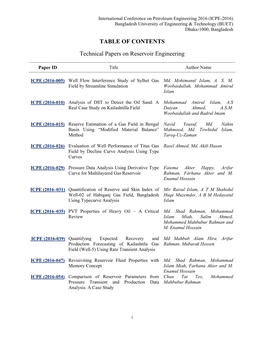 TABLE of CONTENTS Technical Papers on Reservoir Engineering