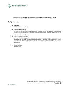 Northern Trust Global Investments Limited Order Execution Policy