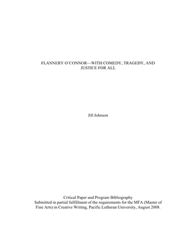 Flannery O'connor—With Comedy, Tragedy, And