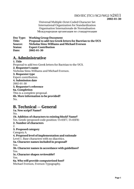 Proposal to Add Two Greek Letters for Bactrian to the UCS Source: Nicholas Sims-Williams and Michael Everson Status: Expert Contribution Date: 2002-01-30