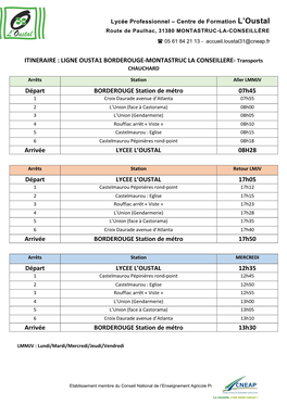 ITINERAIRE : LIGNE OUSTA1 BORDEROUGE-MONTASTRUC LA CONSEILLERE- Transports CHAUCHARD