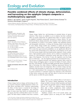 Possible Combined Effects of Climate Change, Deforestation, and Harvesting on the Epiphyte Catopsis Compacta:A Multidisciplinary Approach Rafael F