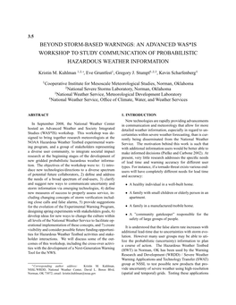 Beyond Storm-Based Warnings: an Advanced Was*Is Workshop to Study Communication of Probabilistic Hazardous Weather Information