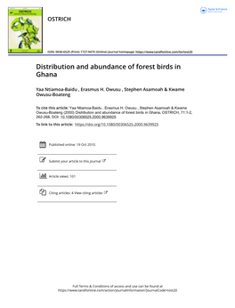 Distribution and Abundance of Forest Birds in Ghana