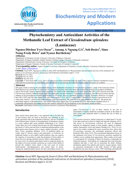 Phytochemistry and Antioxidant Activities of the Methanolic Leaf