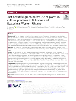 Use of Plants in Cultural Practices in Bukovina and Roztochya, Western Ukraine N