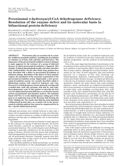 Peroxisomal D-Hydroxyacyl-Coa Dehydrogenase Deficiency: Resolution of the Enzyme Defect and Its Molecular Basis in Bifunctional Protein Deficiency