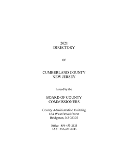 2021 Directory Cumberland County New Jersey Board