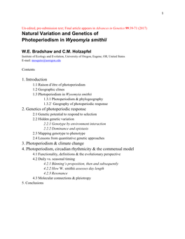 Natural Variation and Genetics of Photoperiodism in Wyeomyia Smithii