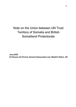 Note on the Union Between UN Trust Territory of Somalia and British Somaliland Protectorate