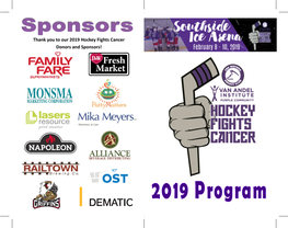 Thank You to Our 2019 Hockey Fights Cancer Donors and Sponsors!