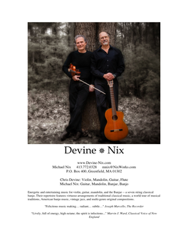 Devine-Nix.Com Michael Nix 413.772.0328 Mnix@Nixworks.Com P.O