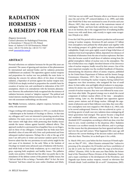 Radiation Hormesis a Remedy for Fear